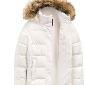 The North Face Women's White Puffer Jacket with Faux Fur Hood